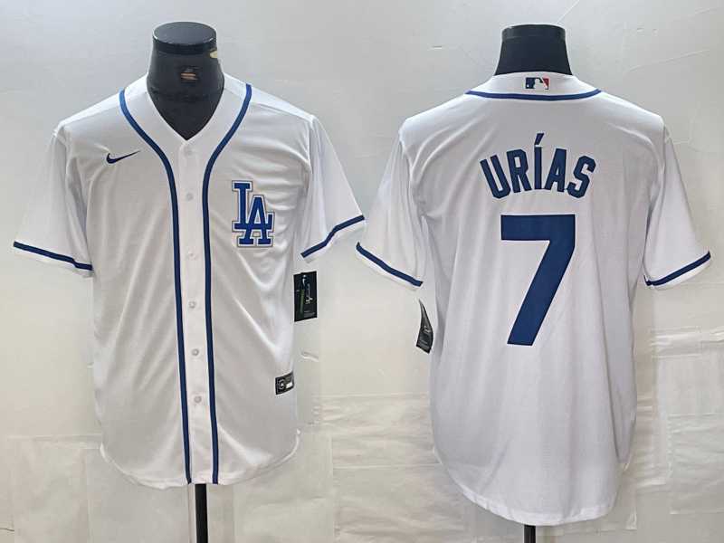 Mens Los Angeles Dodgers #7 Julio Urias White Cool Base Stitched Baseball Jersey